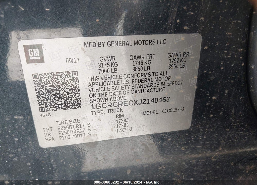 2018 CHEVROLET SILVERADO 1500 1LT VIN: 1GCRCRECXJZ140463
