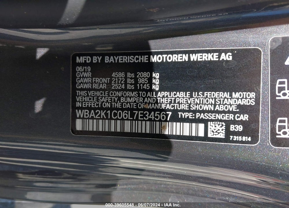 2020 BMW 230I XDRIVE VIN: WBA2K1C06L7E34567