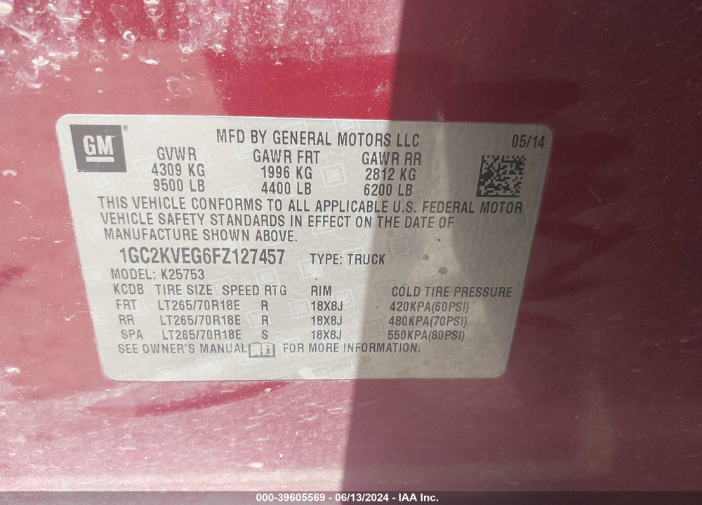 2015 CHEVROLET SILVERADO 2500HD LT VIN: 1GC2KVEG6FZ127457
