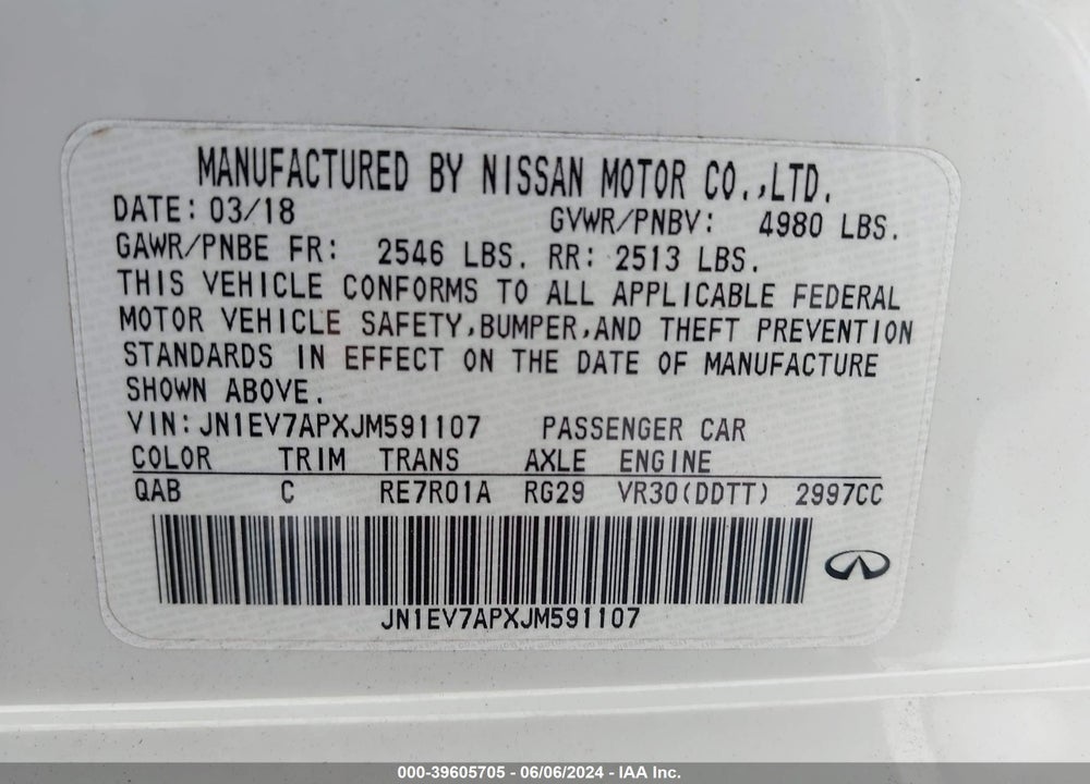 2018 INFINITI Q50 3.0T LUXE VIN: JN1EV7APXJM591107