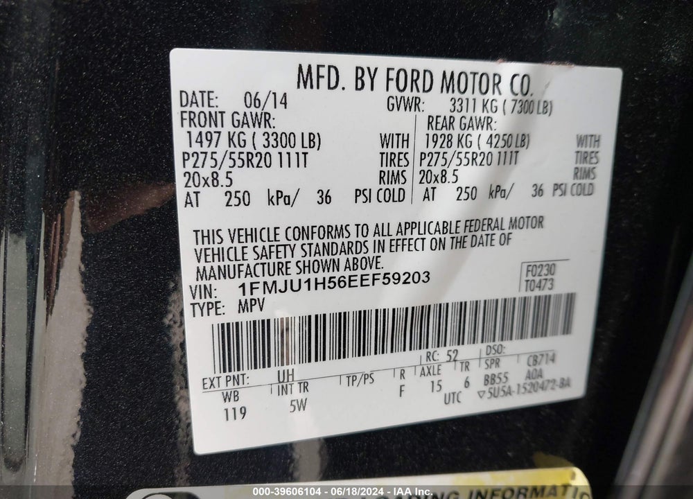 2014 FORD EXPEDITION KING RANCH VIN: 1FMJU1H56EEF59203