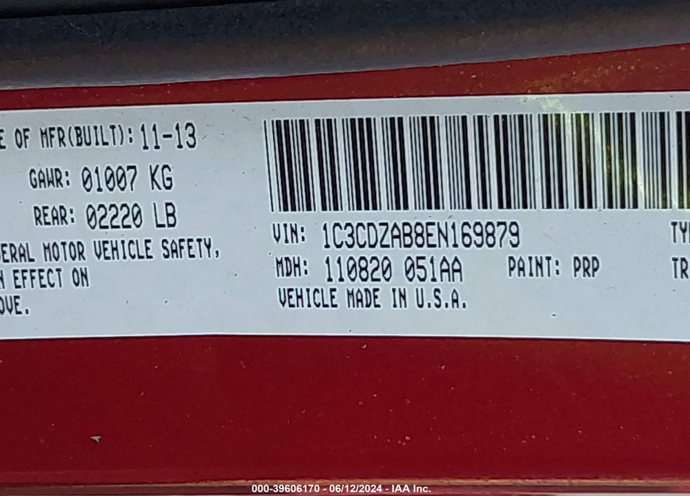 2014 DODGE AVENGER SE VIN: 1C3CDZAB8EN169879