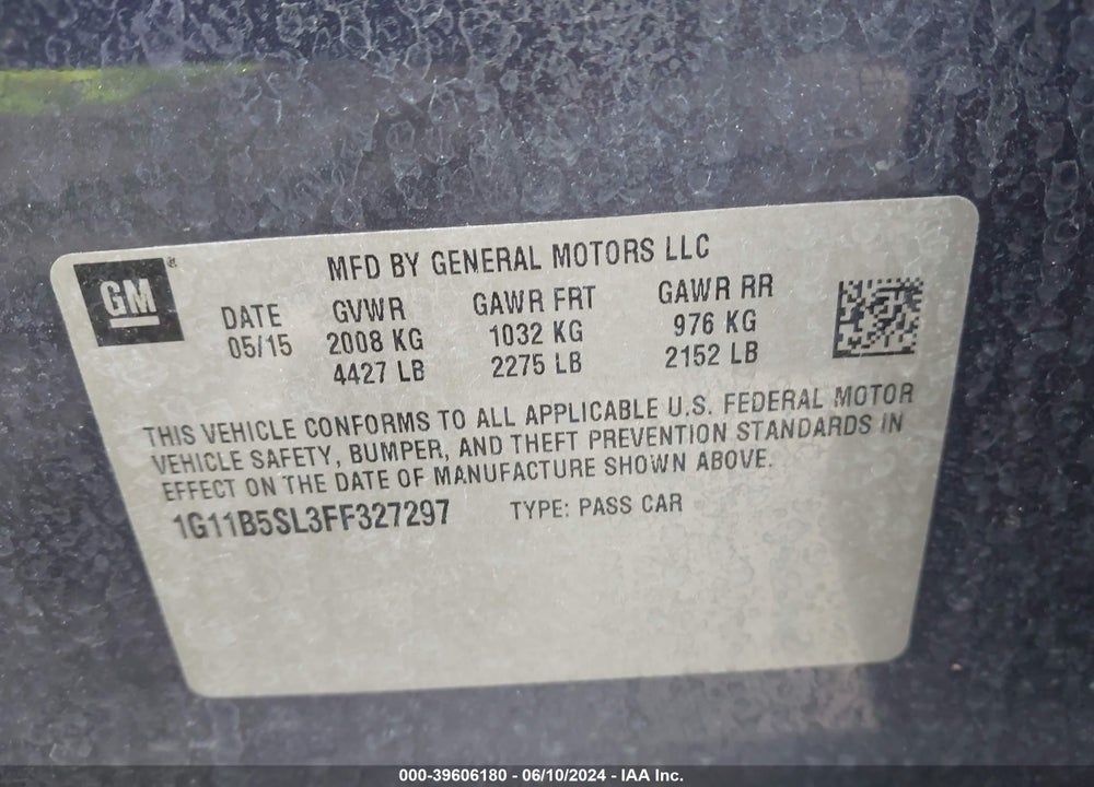 2015 CHEVROLET MALIBU LS VIN: 1G11B5SL3FF327297