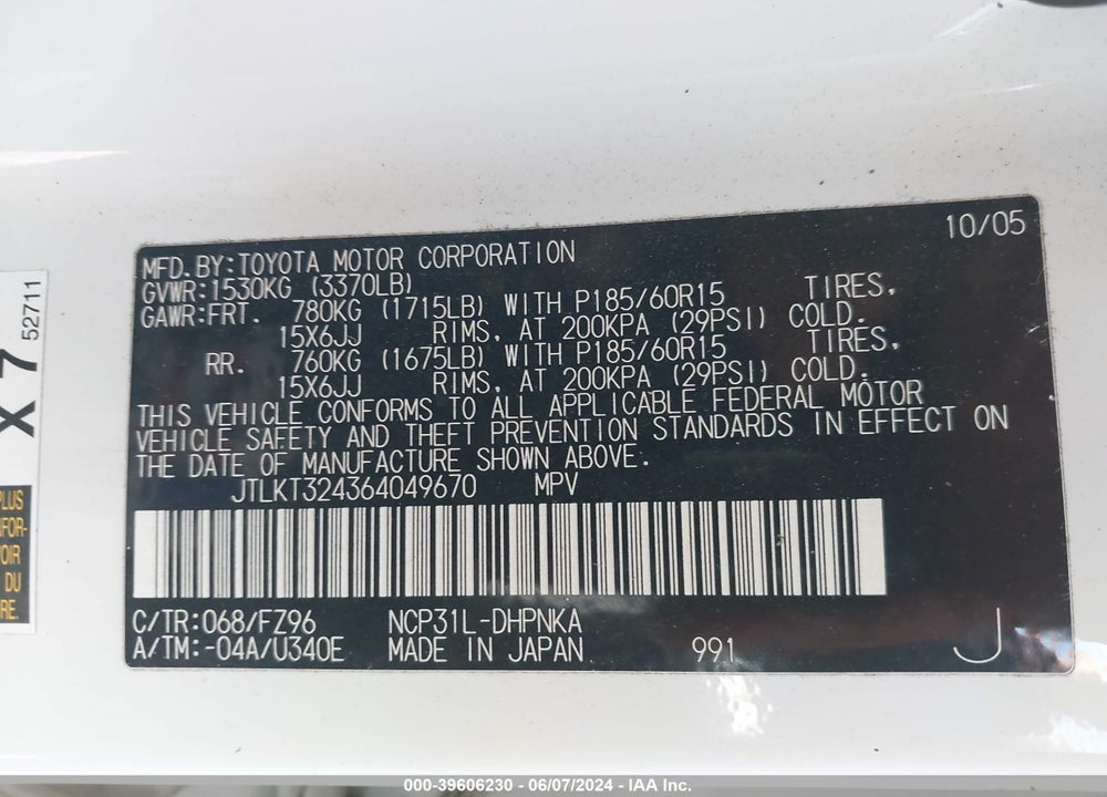 2006 SCION XB VIN: JTLKT324364049670