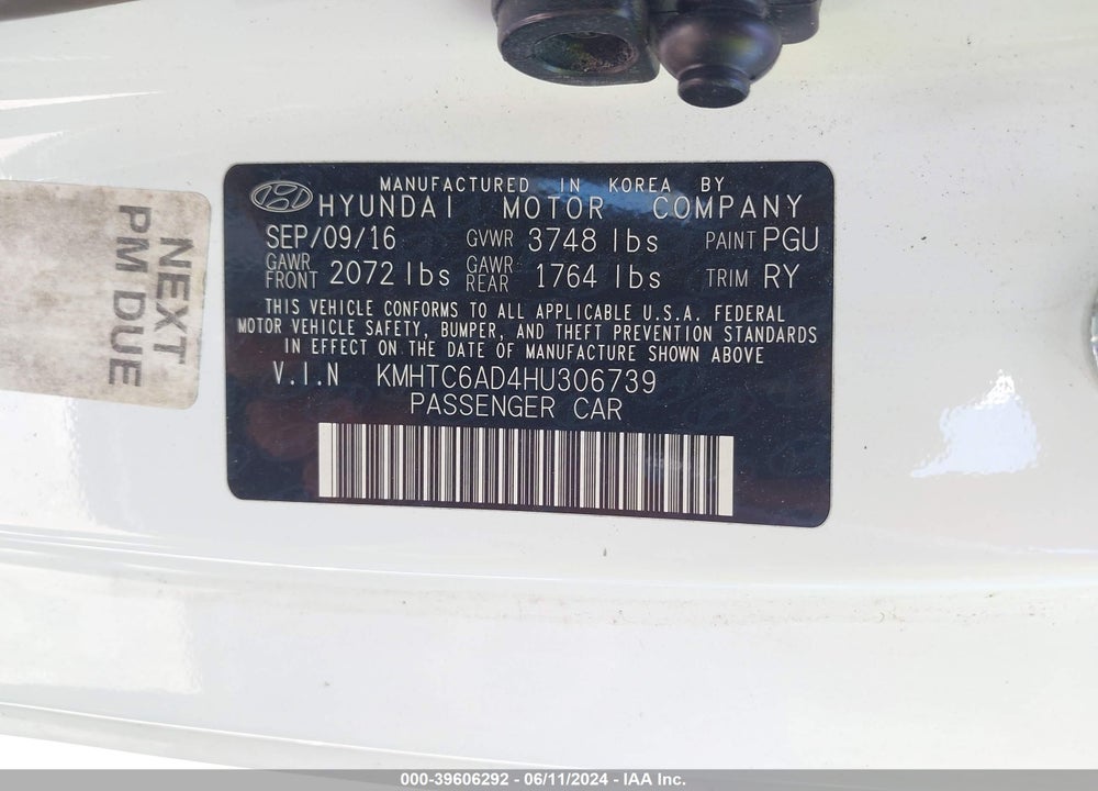 2017 HYUNDAI VELOSTER VIN: KMHTC6AD4HU306739