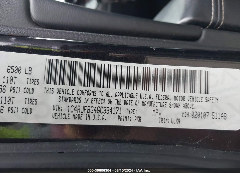 2016 JEEP GRAND CHEROKEE LIMITED VIN: 1C4RJFBG4GC334171