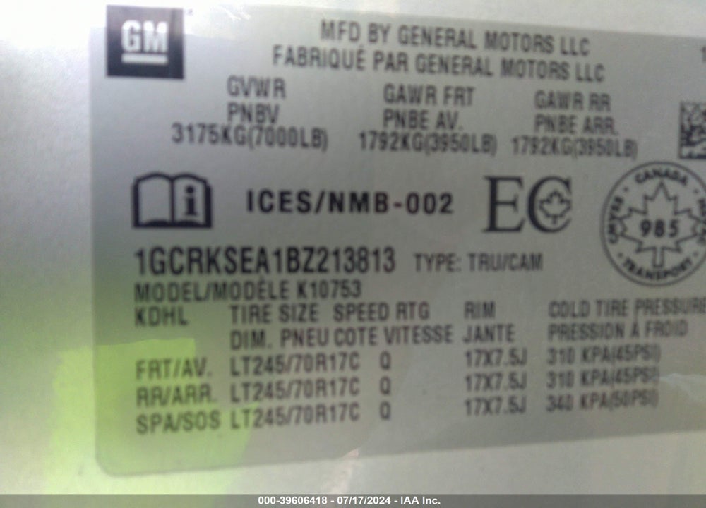 2011 CHEVROLET SILVERADO 1500 VIN: 1GCRKSEA1BZ213813
