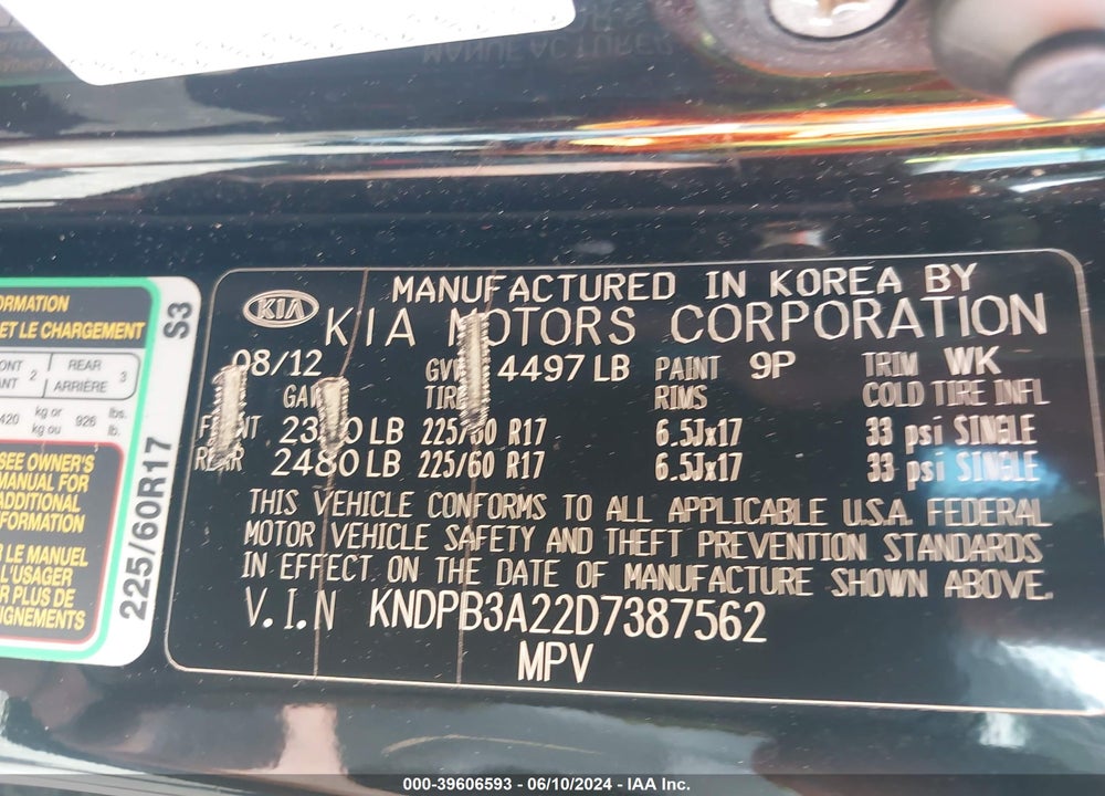 2013 KIA SPORTAGE LX VIN: KNDPB3A22D7387562