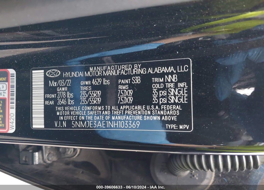 2022 HYUNDAI TUCSON LIMITED VIN: 5NMJE3AE1NH103369