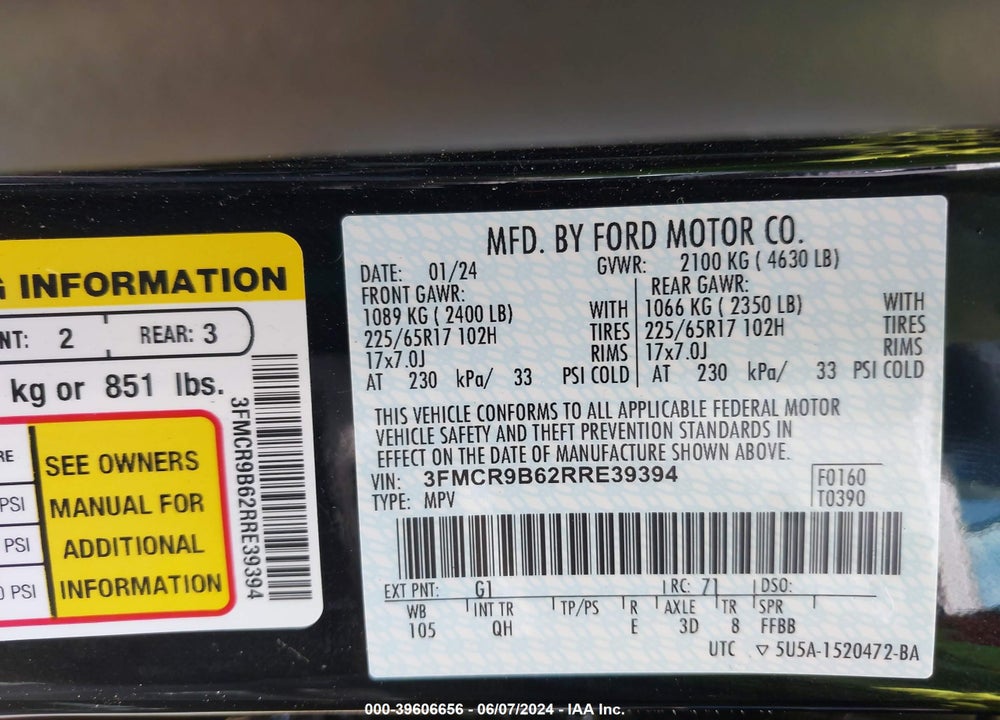 2024 FORD BRONCO SPORT BIG BEND VIN: 3FMCR9B62RRE39394