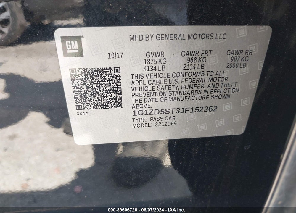 2018 CHEVROLET MALIBU LT VIN: 1G1ZD5ST3JF152362