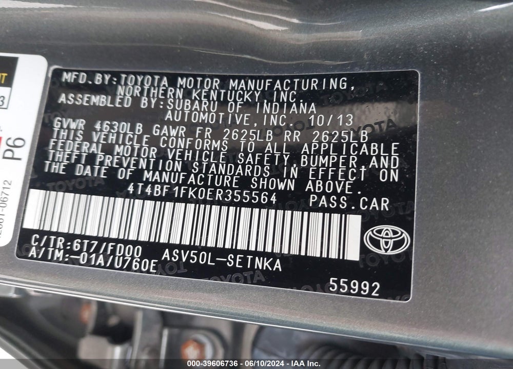 2014 TOYOTA CAMRY LE VIN: 4T4BF1FK0ER355564