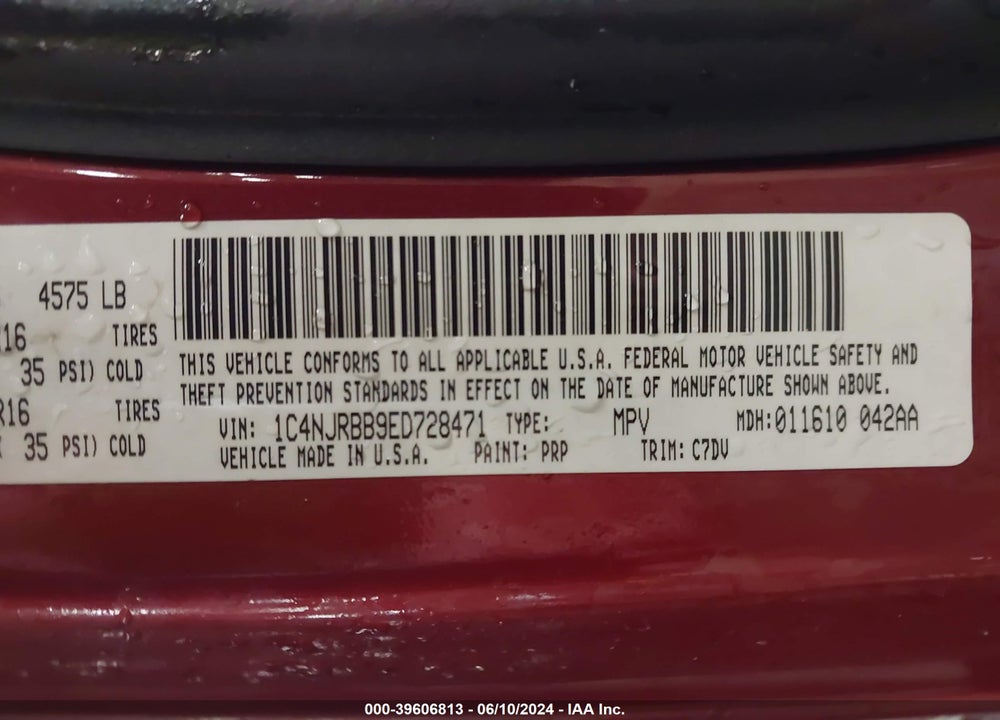 2014 JEEP PATRIOT SPORT VIN: 1C4NJRBB9ED728471