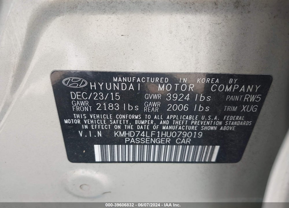 2017 HYUNDAI ELANTRA SE VIN: KMHD74LF1HU079019