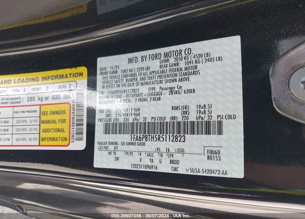 2024 FORD MUSTANG ECOBOOST PREMIUM FASTBACK VIN: 1FA6P8TH5R5112823
