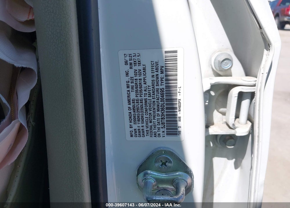 2013 ACURA RDX VIN: 5J8TB3H36DL004695