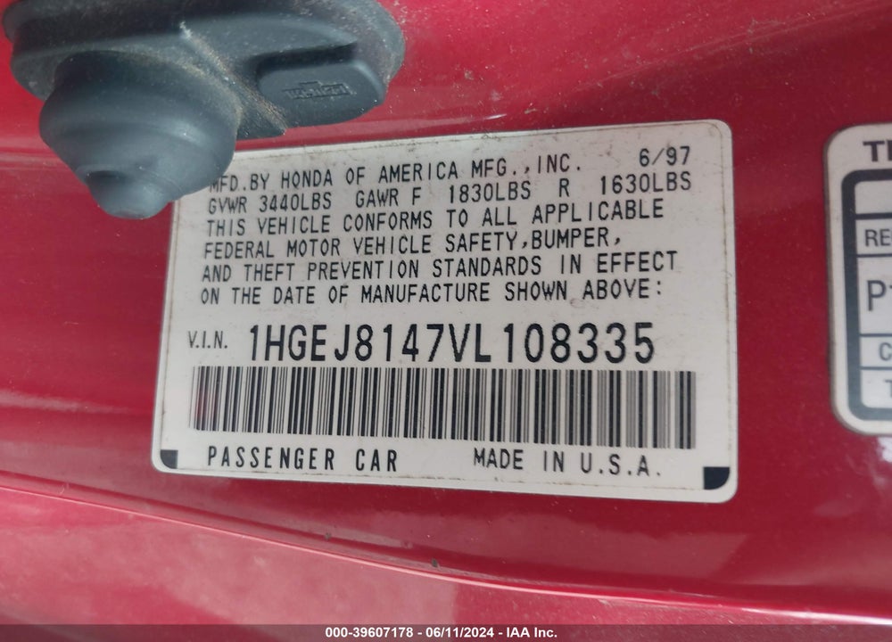1997 HONDA CIVIC EX VIN: 1HGEJ8147VL108335