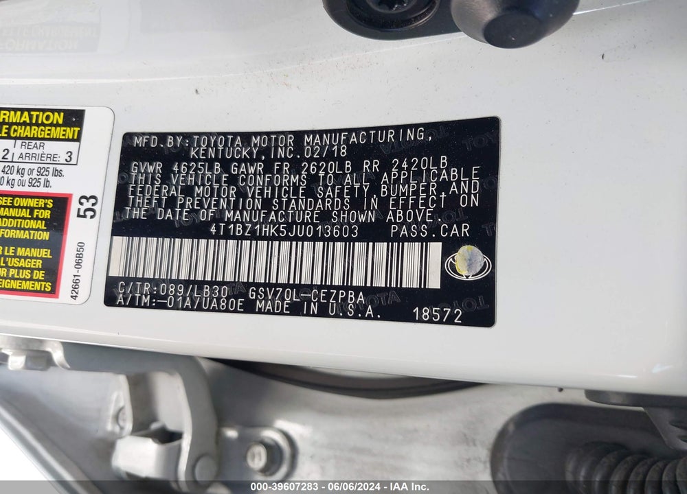 2018 TOYOTA CAMRY XSE V6 VIN: 4T1BZ1HK5JU013603