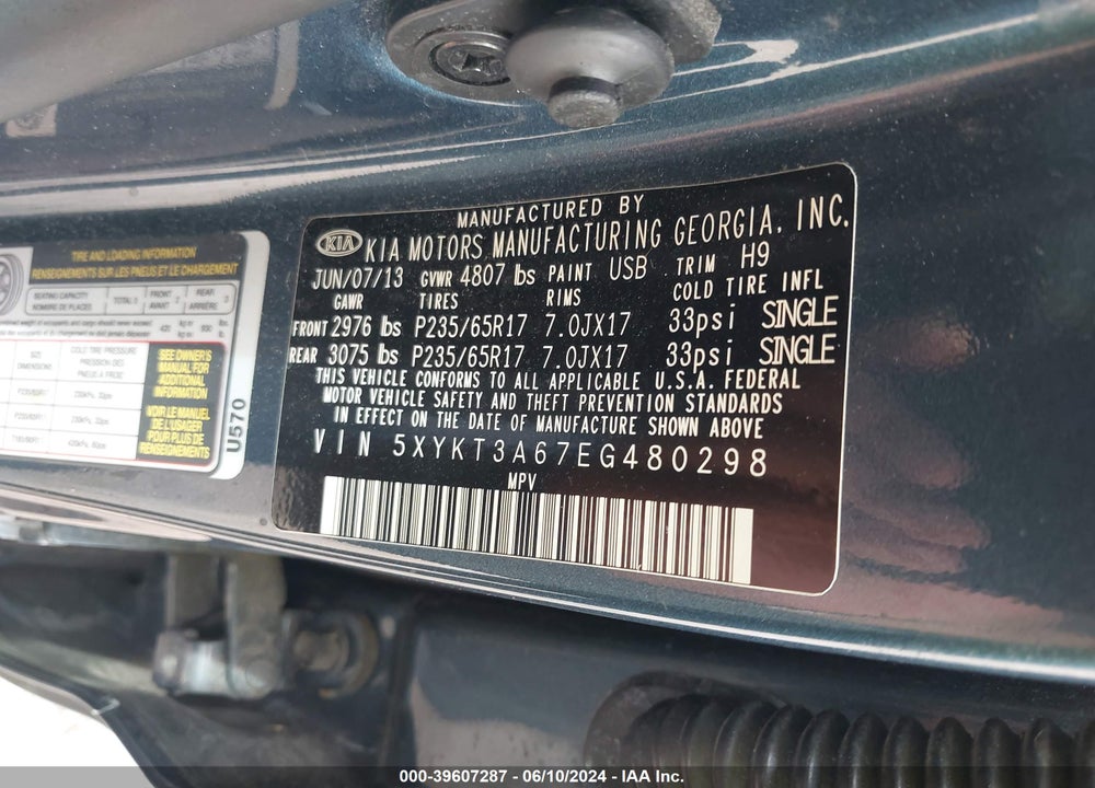 2014 KIA SORENTO LX VIN: 5XYKT3A67EG480298