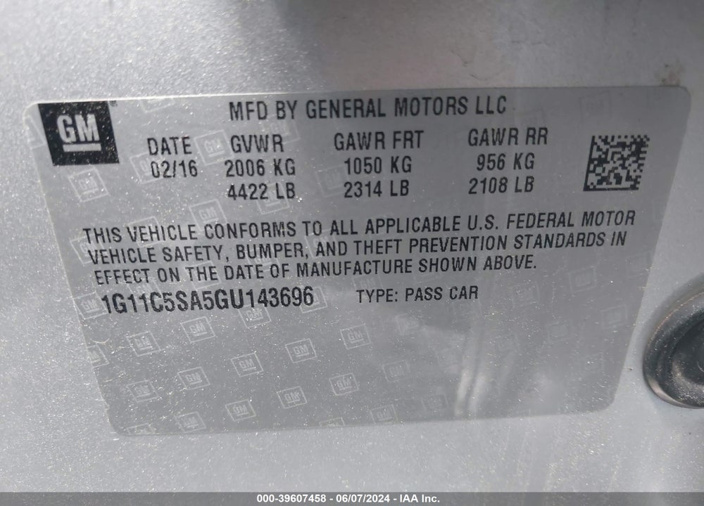2016 CHEVROLET MALIBU LIMITED LT VIN: 1G11C5SA5GU143696