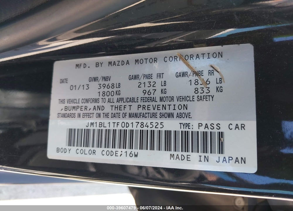 2013 MAZDA 3 I SV VIN: JM1BL1TF0D1784525