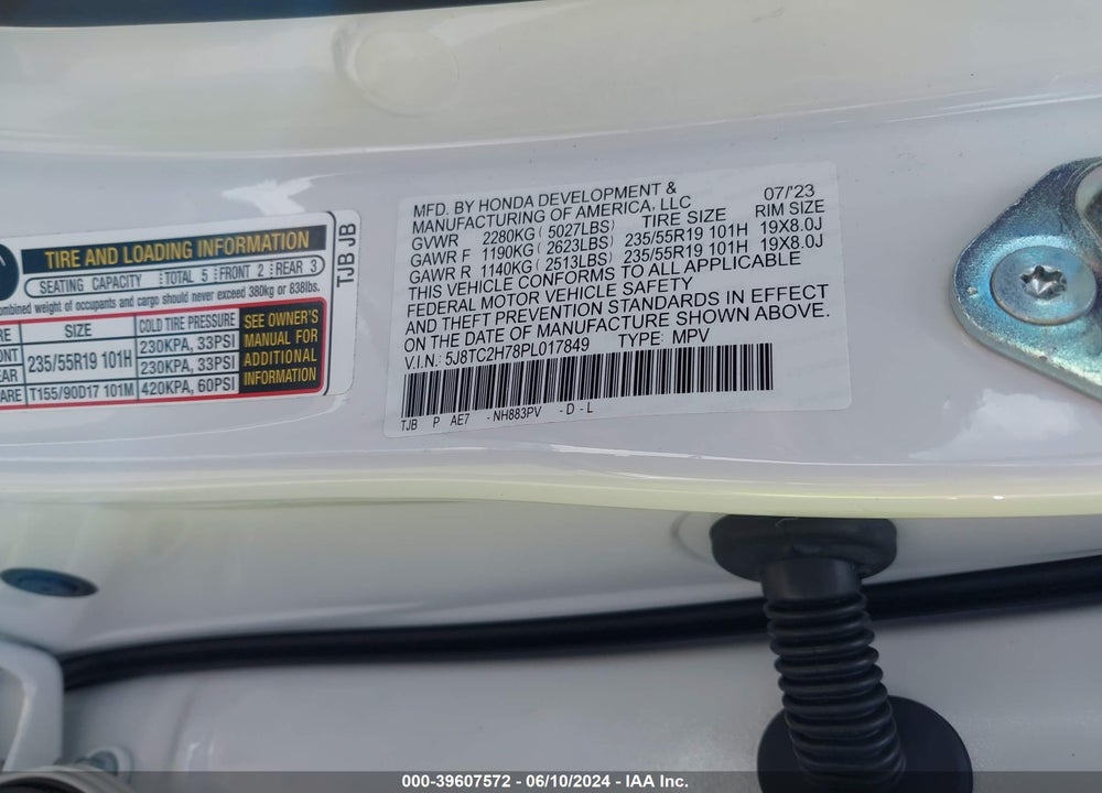 2023 ACURA RDX ADVANCE PACKAGE VIN: 5J8TC2H78PL017849