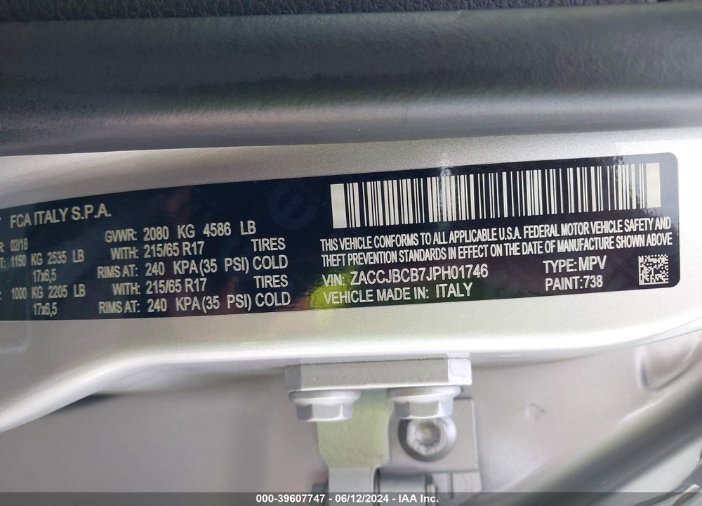 2018 JEEP RENEGADE VIN: ZACCJBCB7JPH01746