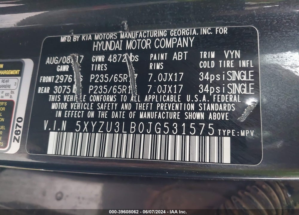 2018 HYUNDAI SANTA FE SPORT 2.4L VIN: 5XYZU3LB0JG531575