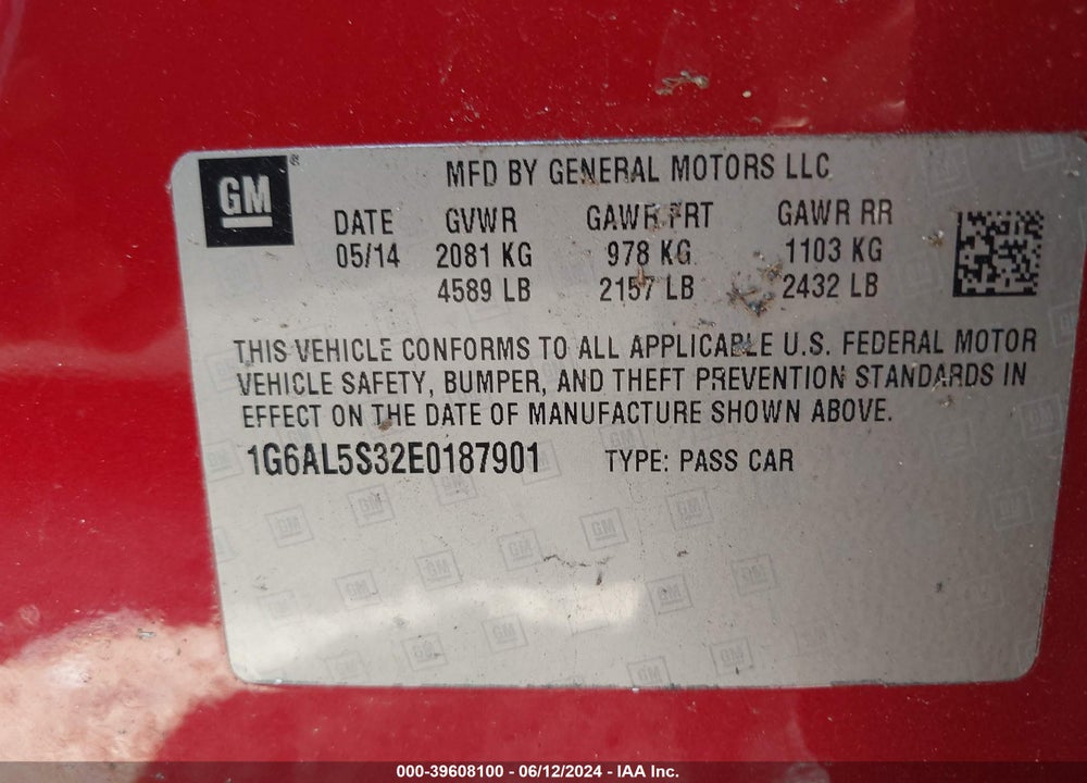 2014 CADILLAC ATS PREMIUM VIN: 1G6AL5S32E0187901