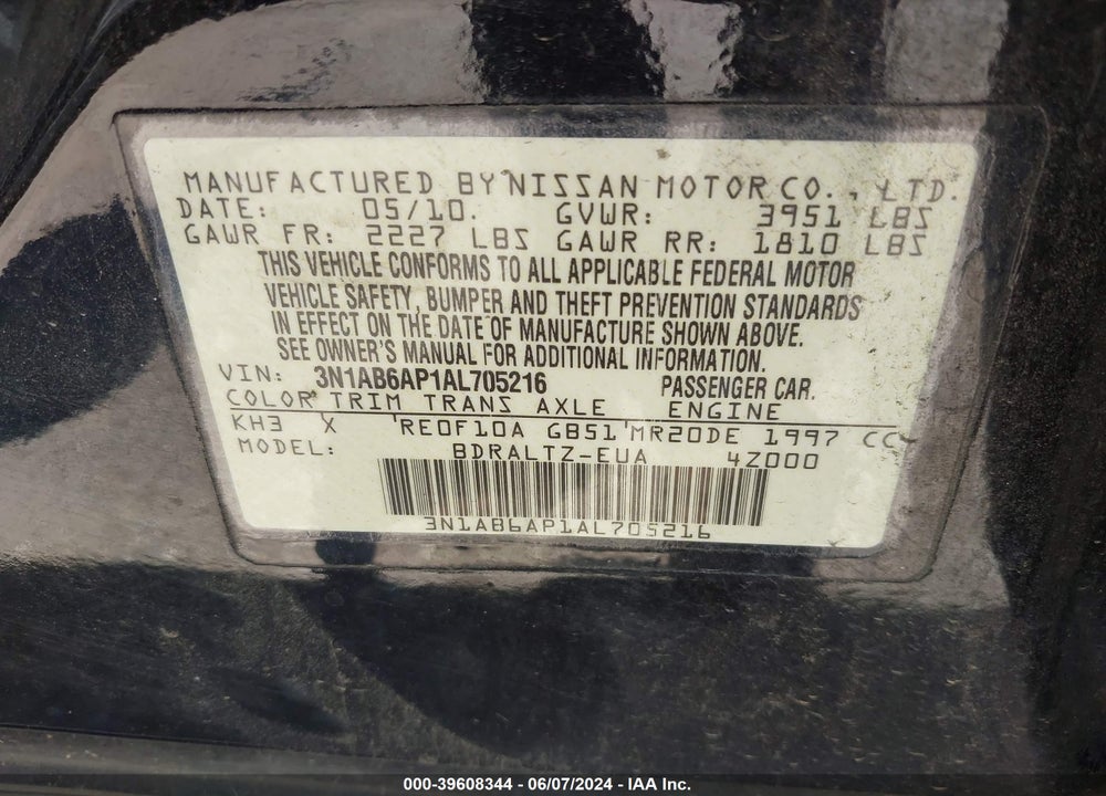 2010 NISSAN SENTRA 2.0S VIN: 3N1AB6AP1AL705216