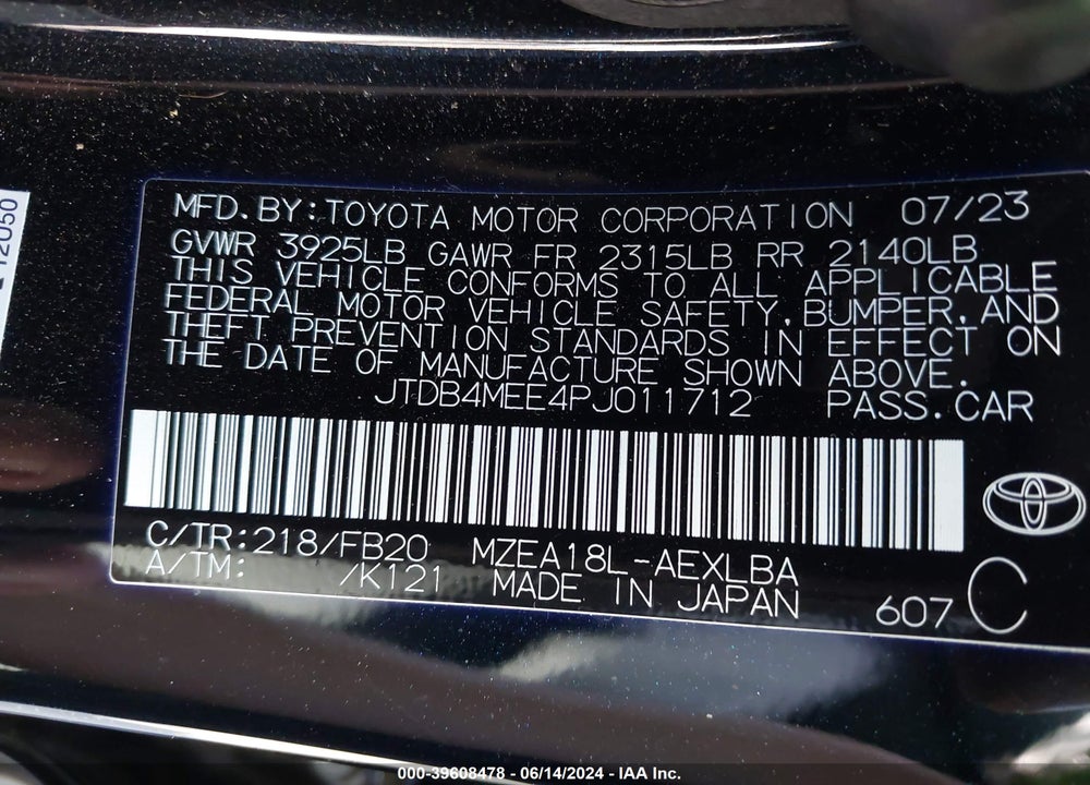 2023 TOYOTA COROLLA LE VIN: JTDB4MEE4PJ011712