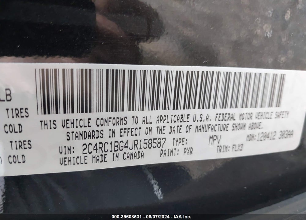 2018 CHRYSLER PACIFICA TOURING L VIN: 2C4RC1BG4JR158587