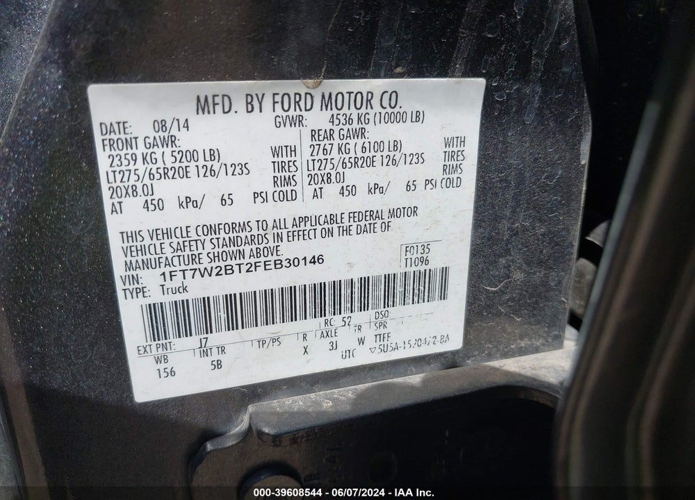 2015 FORD F-250 LARIAT VIN: 1FT7W2BT2FEB30146