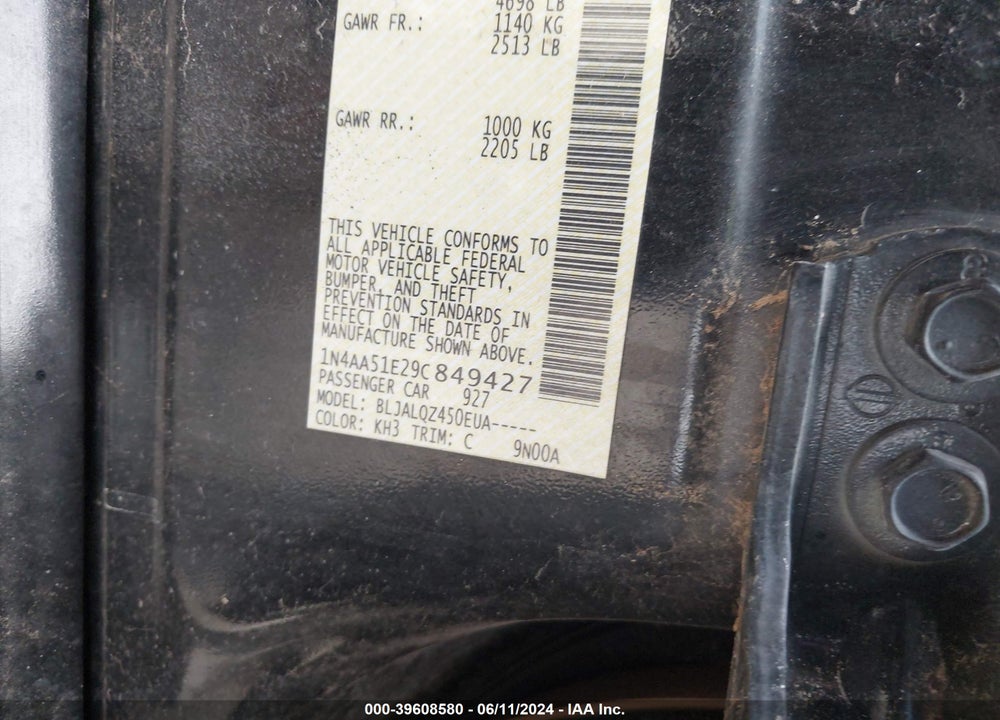 2009 NISSAN MAXIMA 3.5 S VIN: 1N4AA51E29C849427