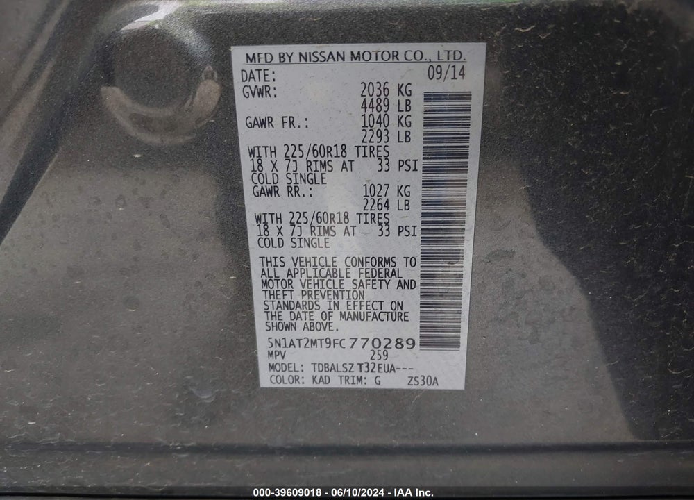 2015 NISSAN ROGUE SL VIN: 5N1AT2MT9FC770289