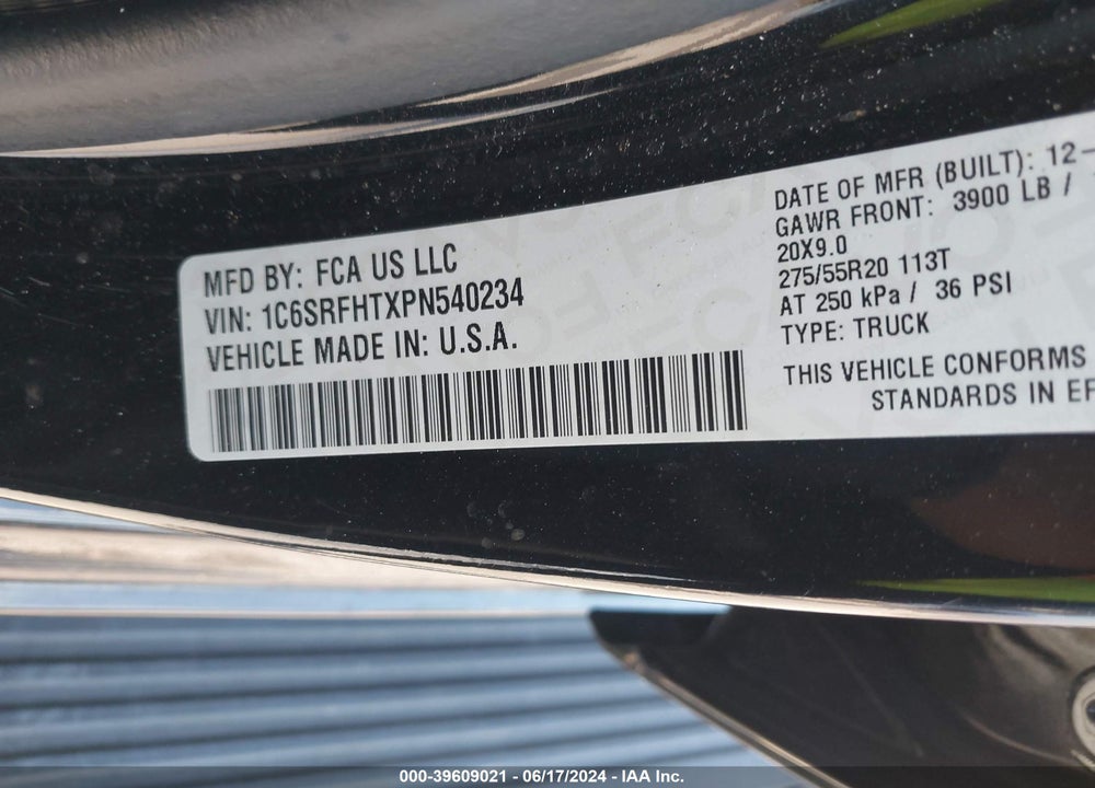 2023 RAM 1500 LIMITED 4X4 5'7 BOX VIN: 1C6SRFHTXPN540234