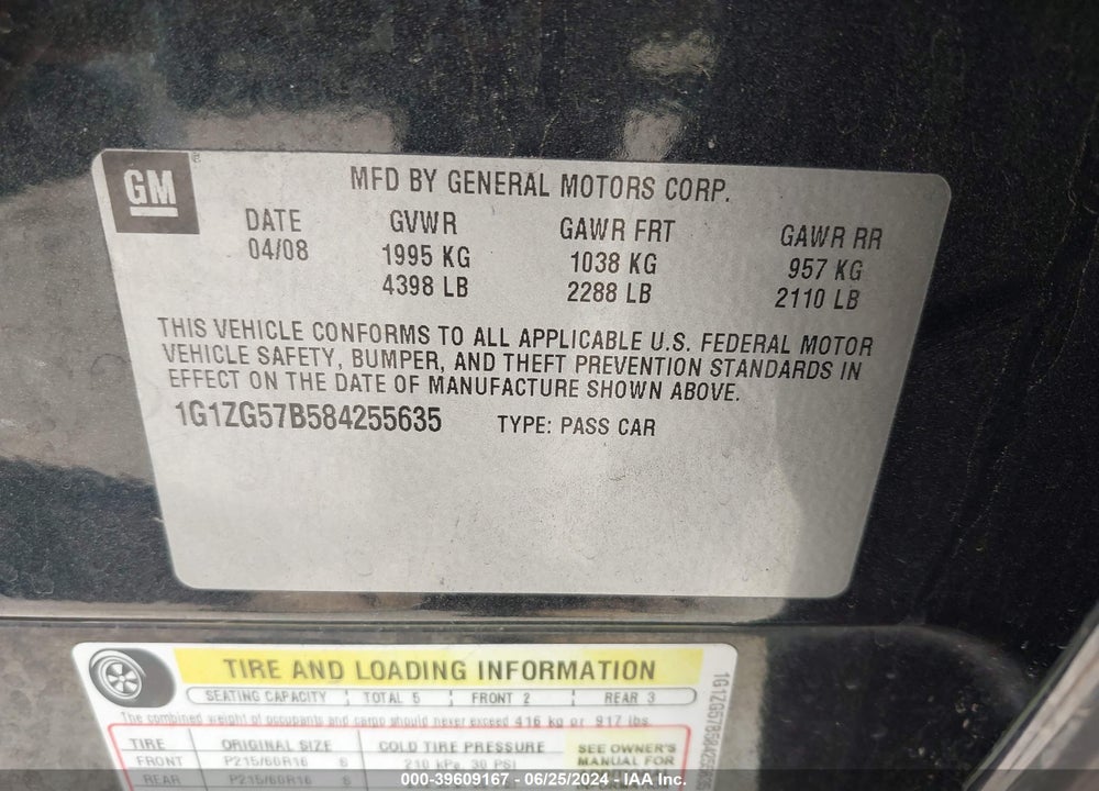 2008 CHEVROLET MALIBU LS VIN: 1G1ZG57B584255635
