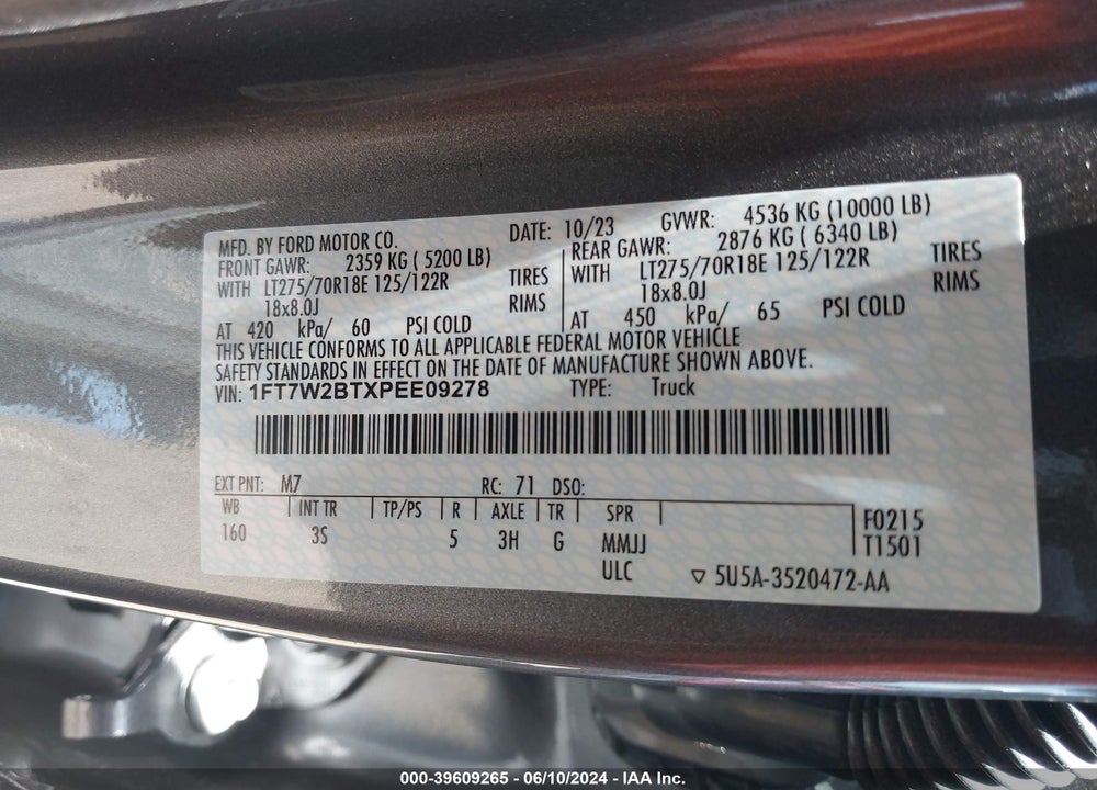 2023 FORD F-250 XLT VIN: 1FT7W2BTXPEE09278