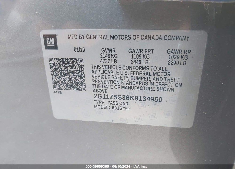 2019 CHEVROLET IMPALA LT VIN: 2G11Z5S36K9134950