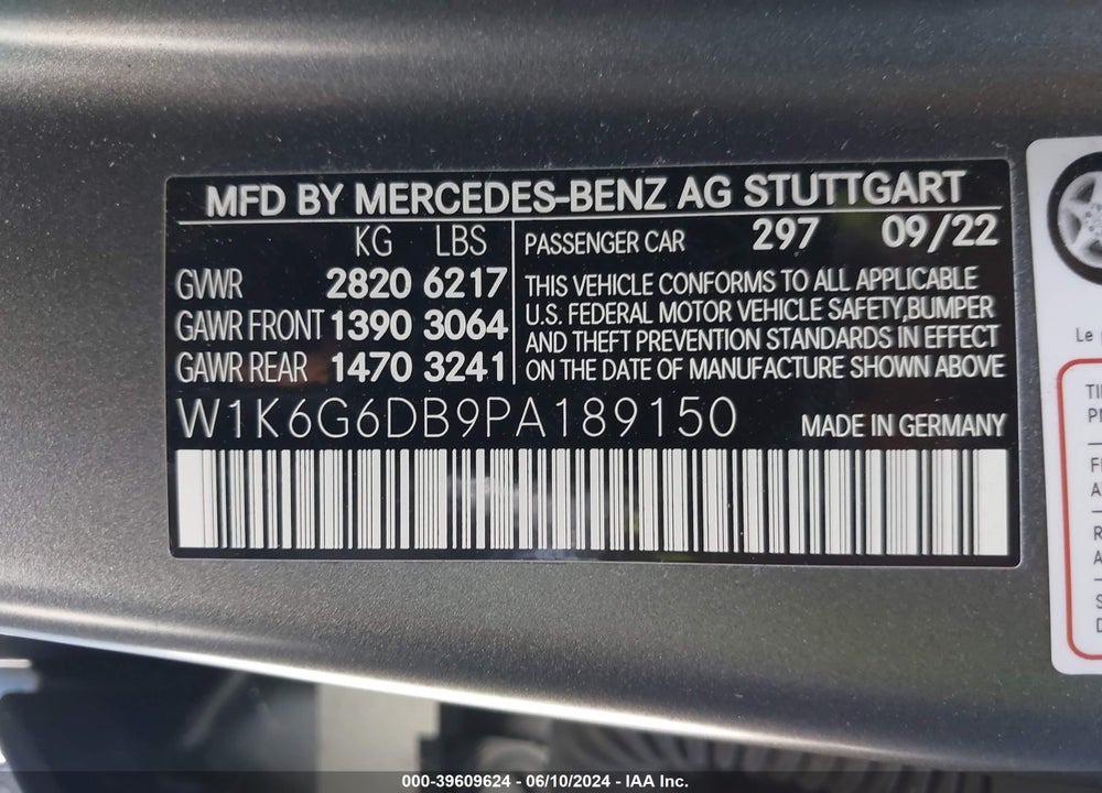 2023 MERCEDES-BENZ S 500 4MATIC VIN: W1K6G6DB9PA189150