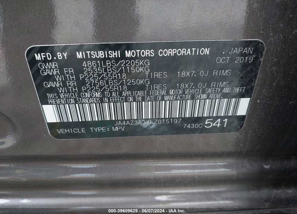 2020 MITSUBISHI OUTLANDER ES 2.4 S-AWC VIN: JA4AZ3A3XLZ015197
