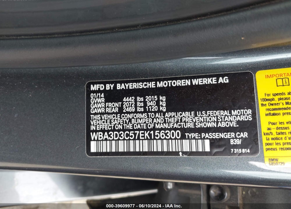 2014 BMW 328D VIN: WBA3D3C57EK156300