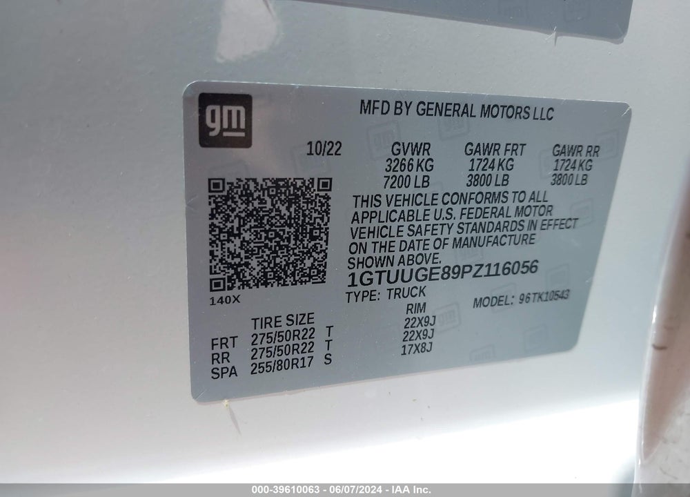 2023 GMC SIERRA 1500 DENALI VIN: 1GTUUGE89PZ116056