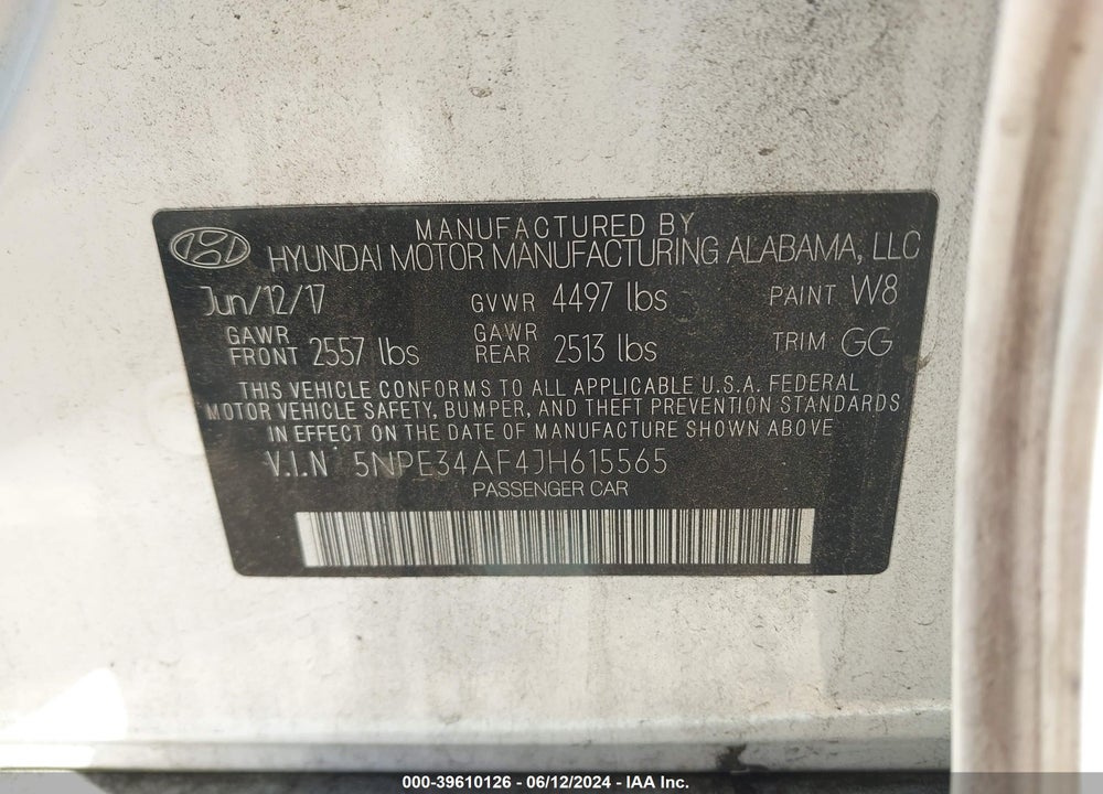 2018 HYUNDAI SONATA SEL VIN: 5NPE34AF4JH615565