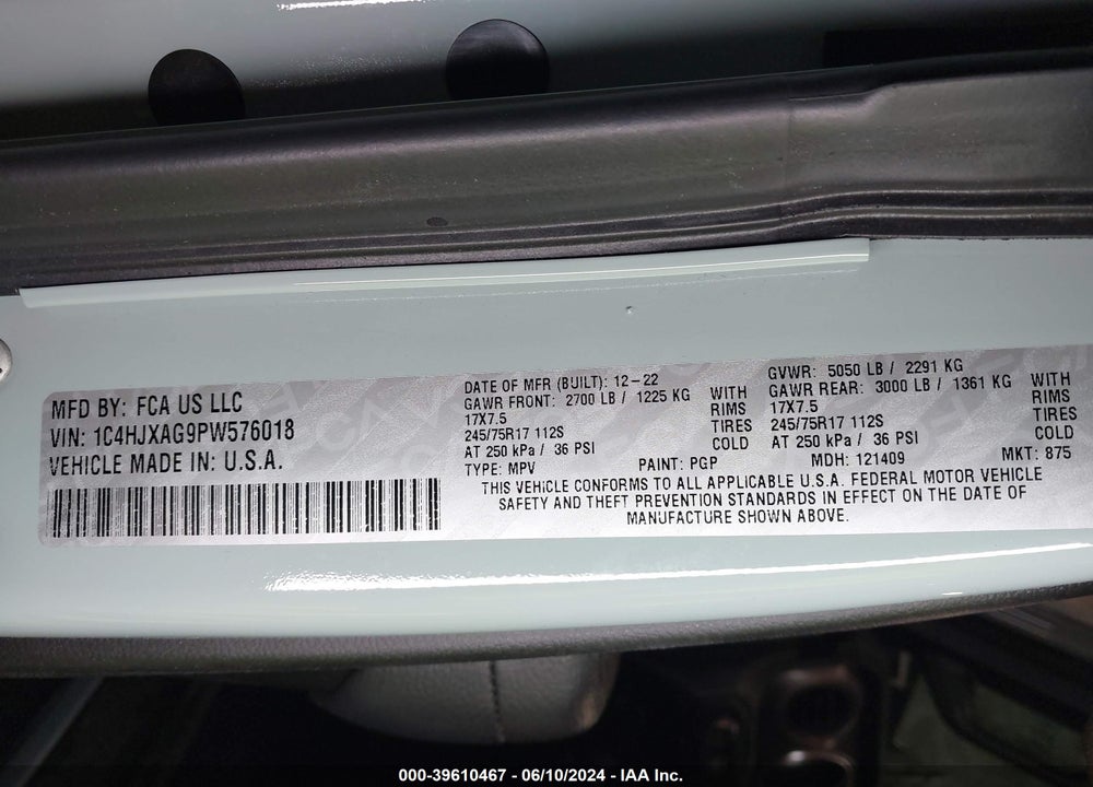 2023 JEEP WRANGLER 2-DOOR SPORT S 4X4 VIN: 1C4HJXAG9PW576018