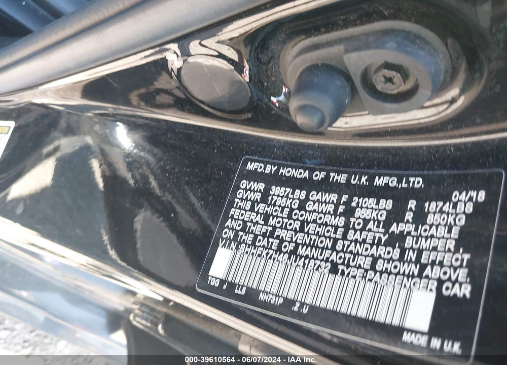 2018 HONDA CIVIC SPORT VIN: SHHFK7H46JU418732