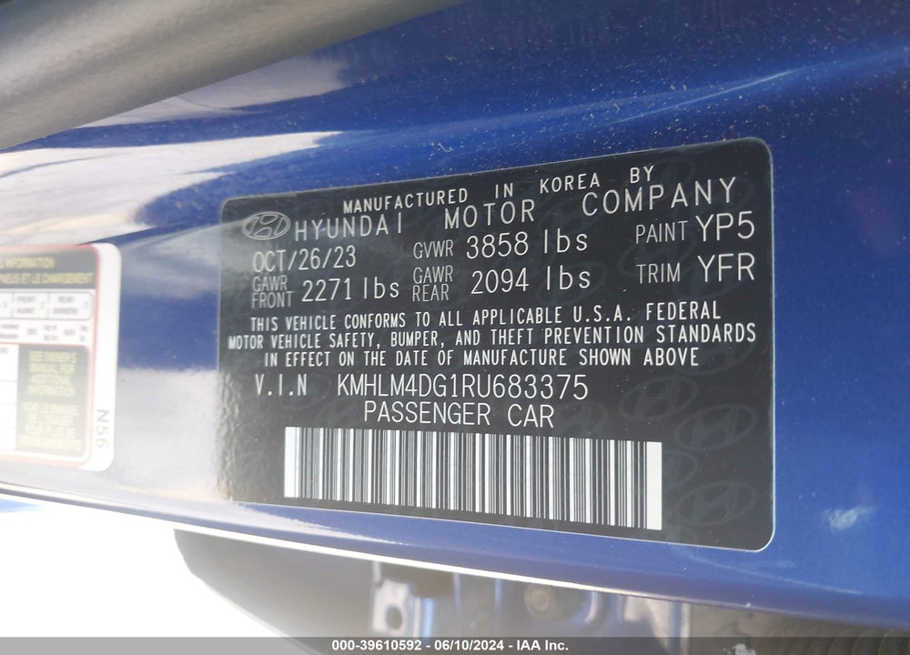 2024 HYUNDAI ELANTRA SEL VIN: KMHLM4DG1RU683375