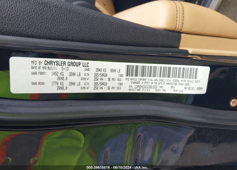 2013 DODGE DURANGO CITADEL VIN: 1C4RDHEGXDC681529