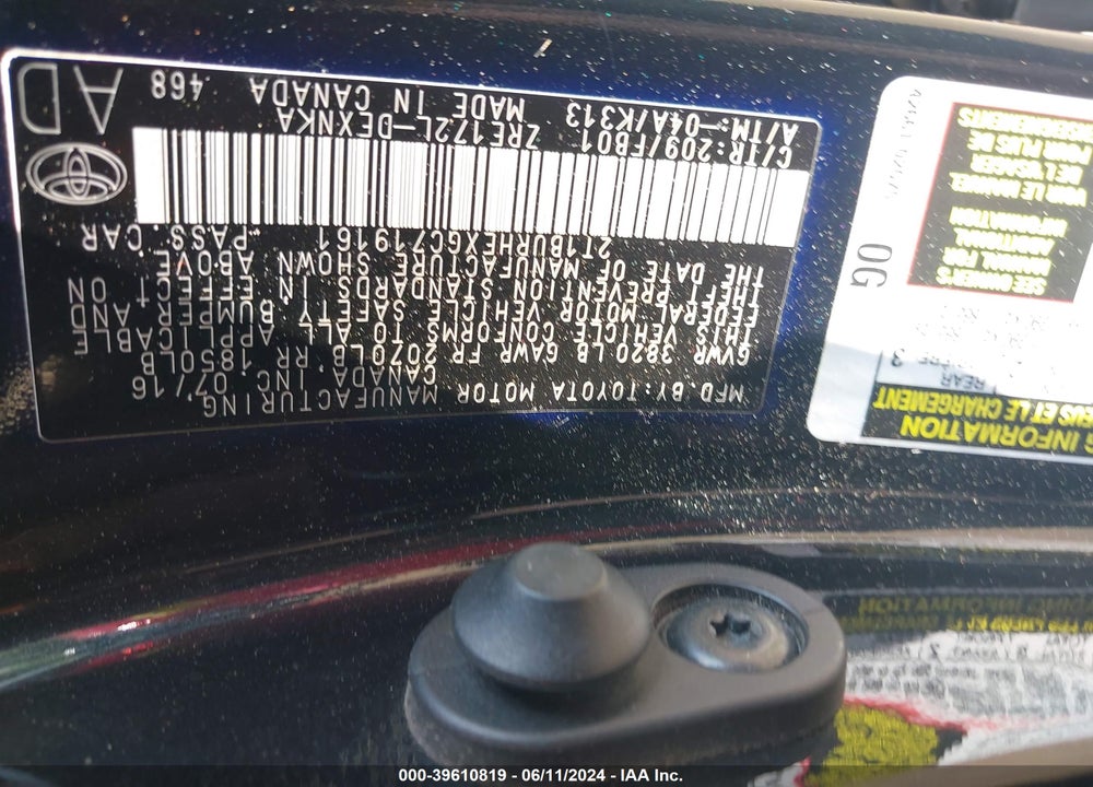2016 TOYOTA COROLLA LE VIN: 2T1BURHEXGC719161