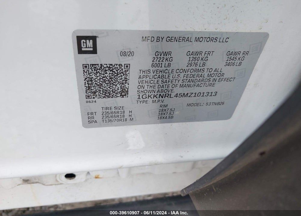 2021 GMC ACADIA AWD SLE VIN: 1GKKNRL45MZ101313